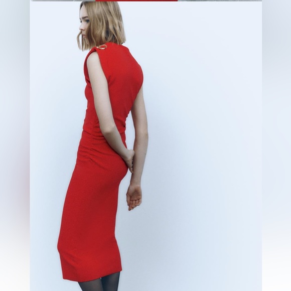 Zara Red Midi Dress - Picture 3 of 7